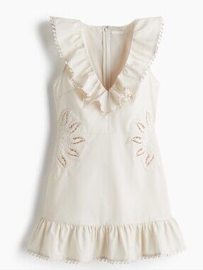 H&M Broderie Anglaise Cream Ruffle Dress with Cut-Out Eyelet Details M